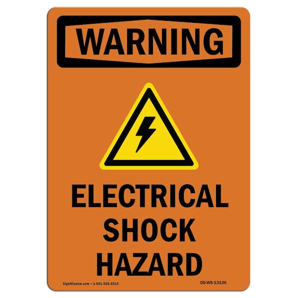 Safety Sign, OSHA WARNING, 5" Height, Electrical Shock Hazard, Portrait, 10PK